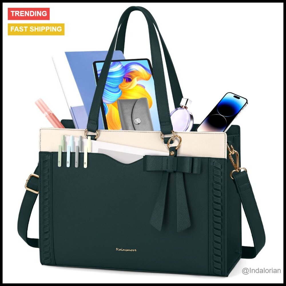 Professional Laptop Tote with Detachable Strap Bow Work Bag for Women